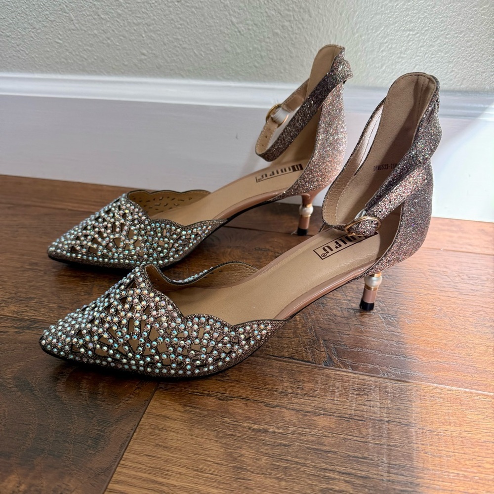 IDIFU Size 6 IN2 Candice Wedding Pink/Silver Rhinestones Sequin Kitten Heels